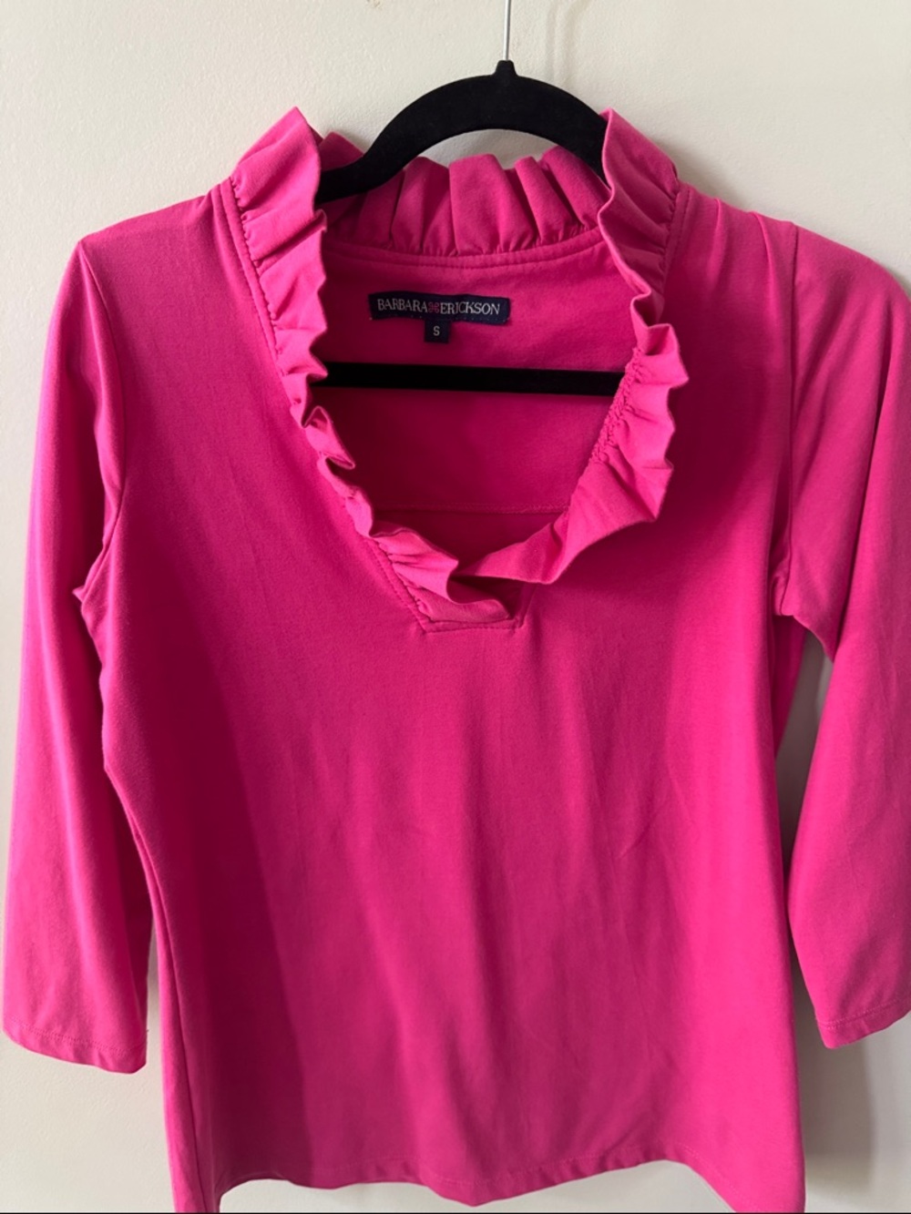 Barbara Erickson Ruffle V-Neck Top - Hot Pink